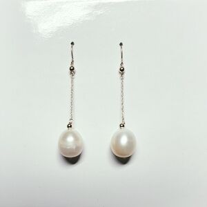 Solid 14k Freshwater Pearl Drop Chain Earrings